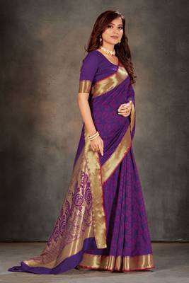Purple woven art silk saree with blouse 3