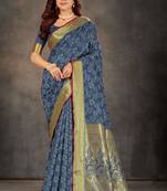 Blue woven art silk saree with blouse