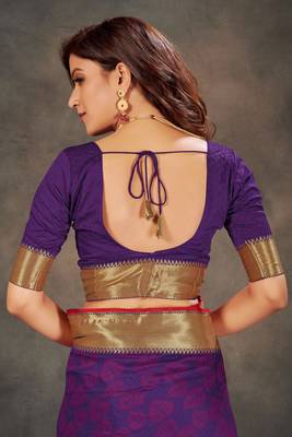 Purple woven art silk saree with blouse 5