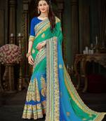 Green embroidered chiffon saree with blouse