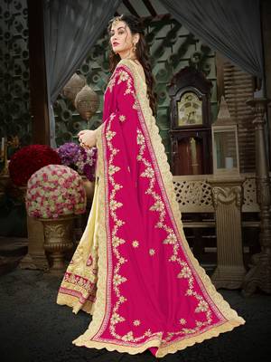 Pink embroidered art silk saree with blouse 2