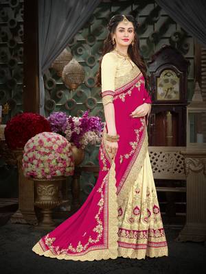 Pink embroidered art silk saree with blouse 3