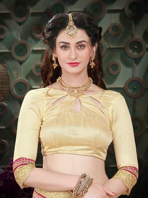 Pink embroidered art silk saree with blouse 4