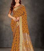 Mustard woven art silk saree with blouse