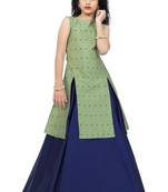 Kids Pista Indo With Blue Lehenga Choli For Girls