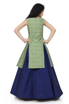 Kids Pista Indo With Blue Lehenga Choli For Girls 4
