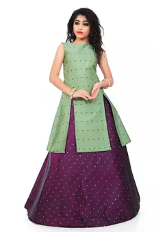 Kids Pista Indo With Maroon Lehenga Choli For Girls 