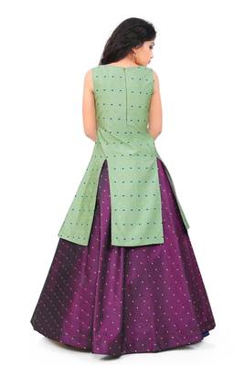 Kids Pista Indo With Maroon Lehenga Choli For Girls  4