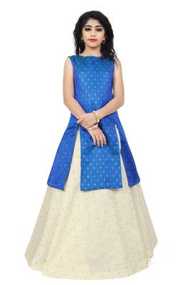 Kids Royal Blue Indo With Cream Lehenga Choli  1