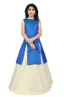 Kids Royal Blue Indo With Cream Lehenga Choli 