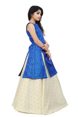 Kids Royal Blue Indo With Cream Lehenga Choli  3