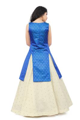 Kids Royal Blue Indo With Cream Lehenga Choli  4