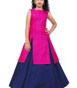 Kids Rani Pink Indo With Blue Plain Lehenga For Girls 