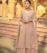 peach embroidered georgette semi stitched salwar with dupatta