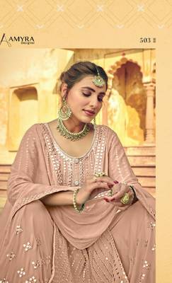peach embroidered georgette semi stitched salwar with dupatta 2