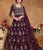purple embroidered net semi stitched salwar with dupatta