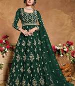 green embroidered net semi stitched salwar with dupatta
