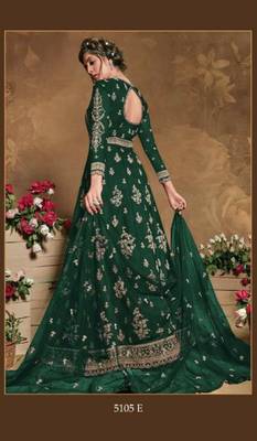 green embroidered net semi stitched salwar with dupatta 2