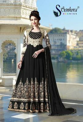 black embroidered georgette anarkali salwar kameez 1