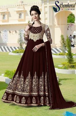 maroon embroidered georgette anarkali salwar kameez 1