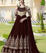 maroon embroidered georgette anarkali salwar kameez