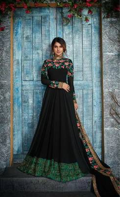 peach embroidered art silk readymade suits 1