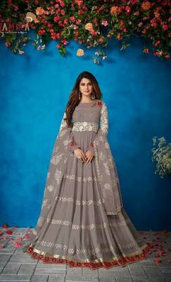 grey embroidered georgette readymade suits 1