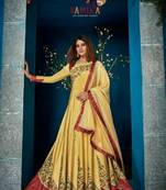 yellow embroidered art silk readymade suits