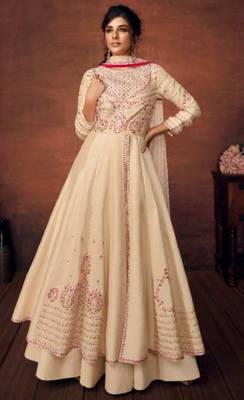 cream embroidered art silk readymade suits 1