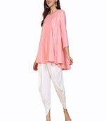 Pink plain silk long-kurtis