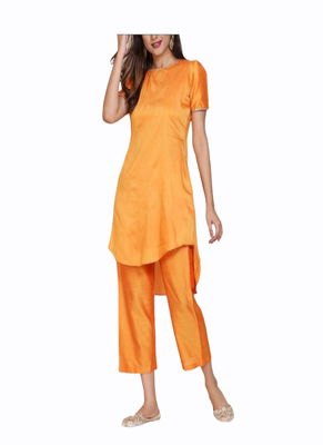 orange cotton long kurti set 1