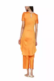 orange cotton long kurti set