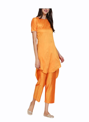 orange cotton long kurti set 3