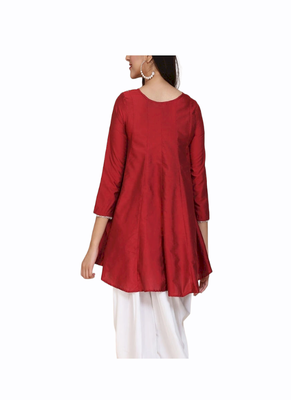 red silk kurti with dhoti pant set 2