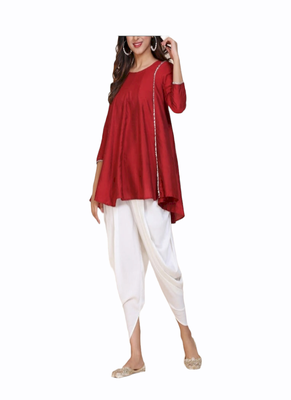 red silk kurti with dhoti pant set 3