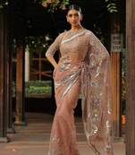 Peach embroidered saree