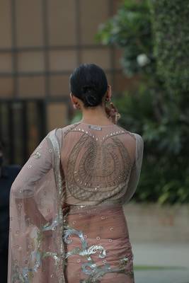 Peach embroidered saree 4