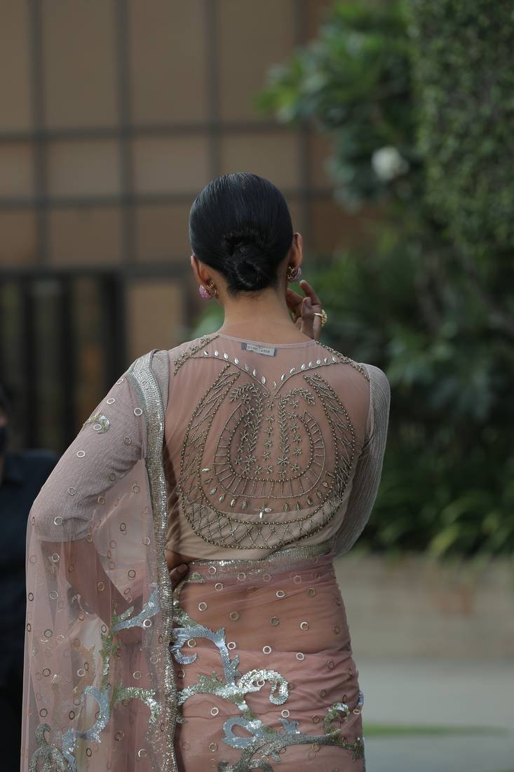 Peach embroidered saree