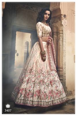 Off-white embroidered organza semi stitched lehenga 2