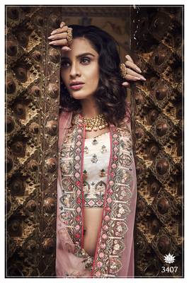 Off-white embroidered organza semi stitched lehenga 4