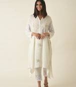 Woven dot khadi cream crepe hand embroidered kurta set