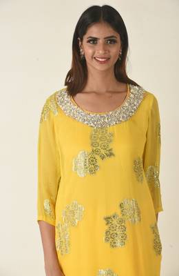 Hand embroidered yellow georgette kurta set 4