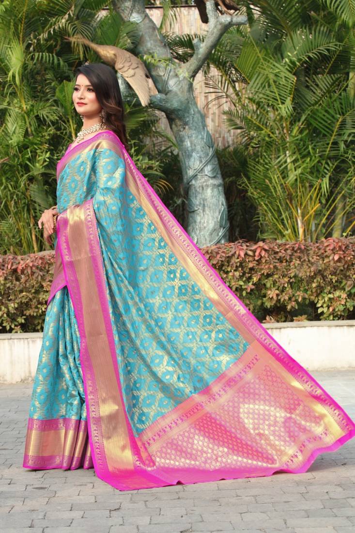 Kanchipuram Semi Bridal Saree With Rich Pallu And Blouse main image 0