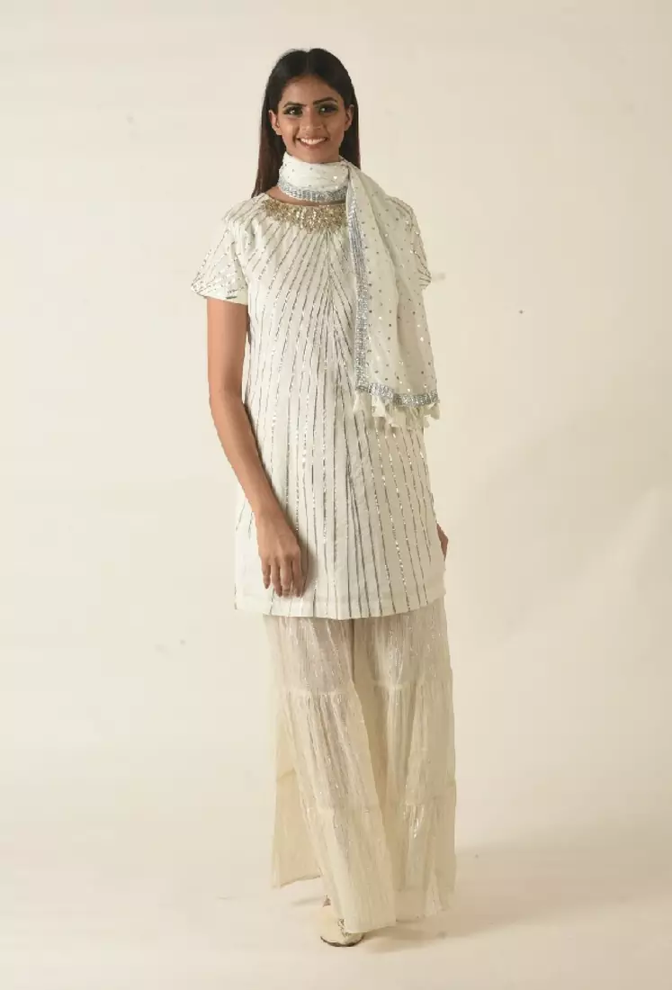 Lurex woven tiered sharara gota kurti