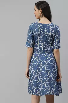 Blue printed cotton short-dresses