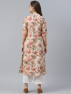 Cream printed cotton long-kurtis 2