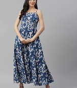 Blue printed cotton maxi-dresses