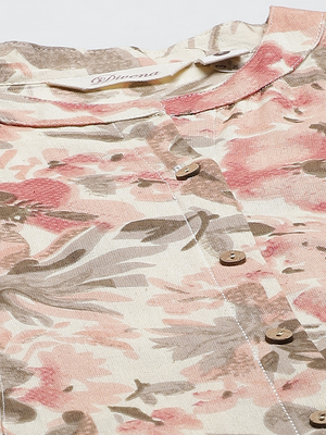 Cream printed cotton long-kurtis 4