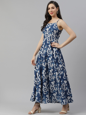 Blue printed cotton maxi-dresses 3