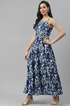 Blue printed cotton maxi-dresses